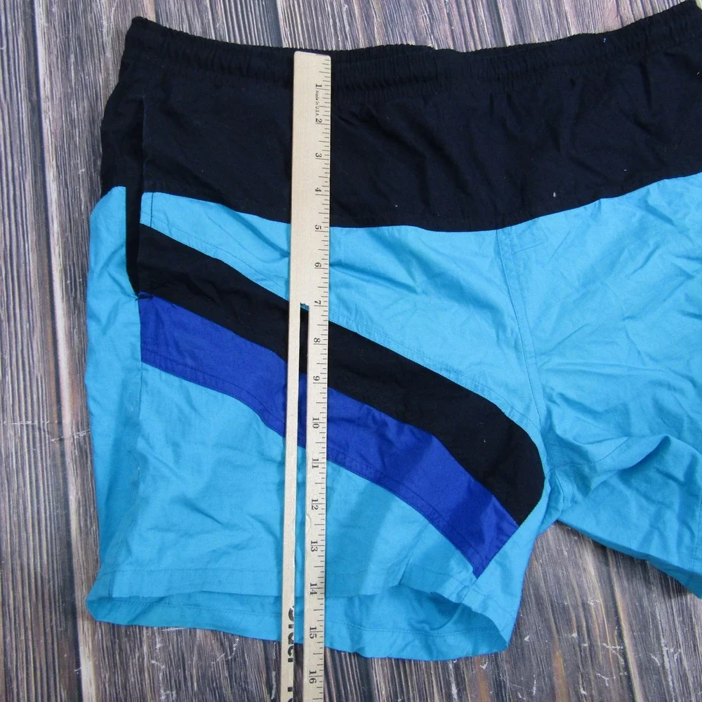 Pierre Cardin Swim Trunks Mens M Blue Black Colorblock Mesh Lined Cotton Shorts